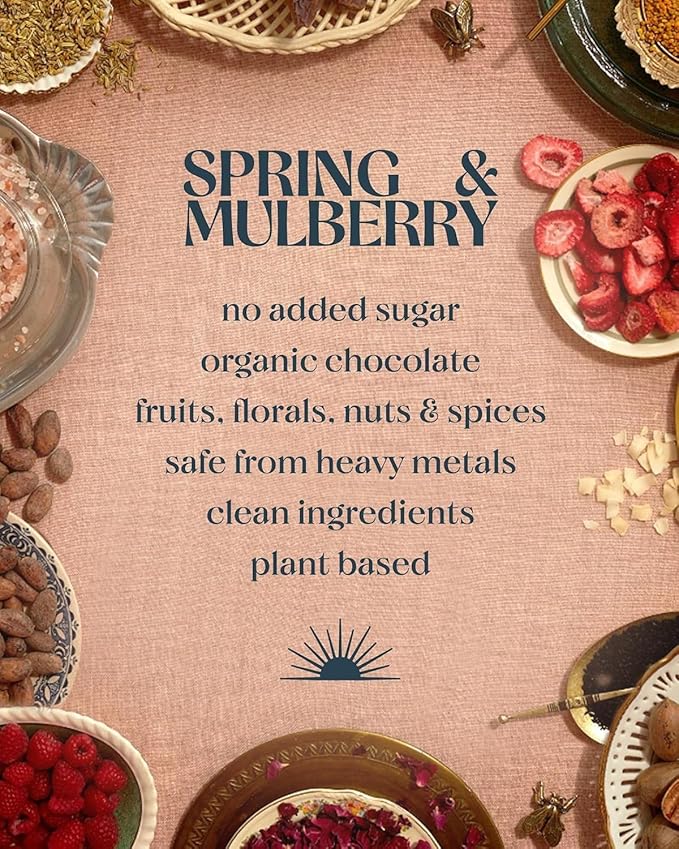 Spring & Mulberry Dark Chocolate Bars – Healthy Chocolate, Date-Sweetened - Mulberry Fennel 12 Pack