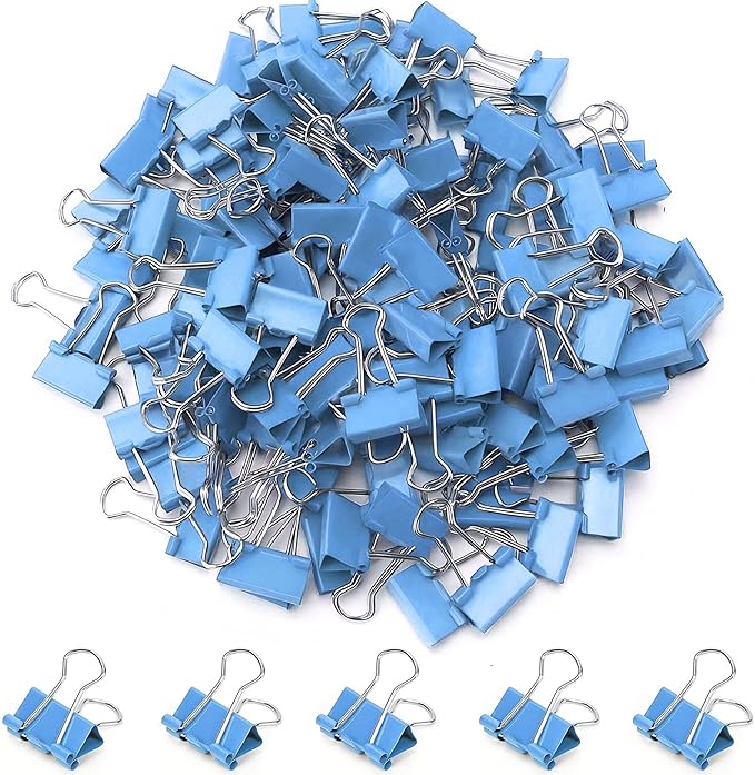 100 Pack Mini Blue Binder Clips 5/8 Inch (15 mm), Colored Little Paper Clamps, Small Tiny Micro Size Paper Clips for Office Home School Business 0.6"
