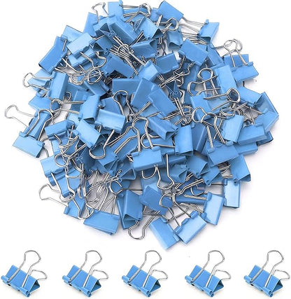 100 Pack Mini Blue Binder Clips 5/8 Inch (15 mm), Colored Little Paper Clamps, Small Tiny Micro Size Paper Clips for Office Home School Business 0.6"
