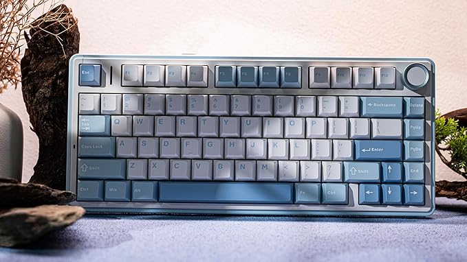EPOMAKER x Aula F75 Gasket Mechanical Keyboard, 75% Wireless Hot Swappable Gaming Keyboard with Five-Layer Padding&Knob, Bluetooth/2.4GHz/USB-C, RGB (Sea Salt Blue, LEOBOG Reaper Switch)