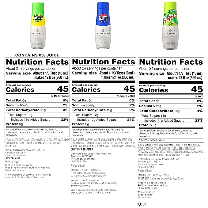 SodaStream Pepsi, Starry & MTN Dew, Regular, 440ml, (Pack of 3)