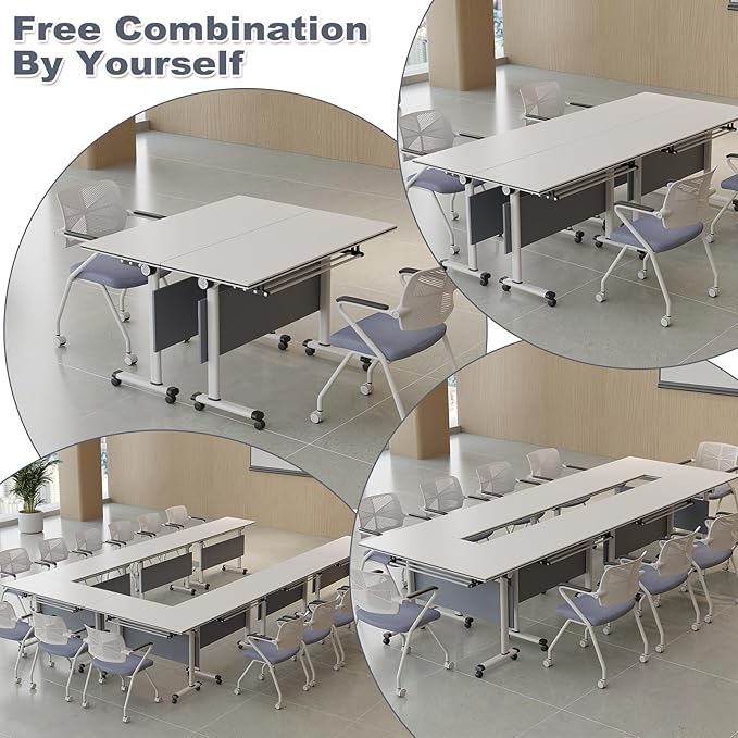 Conference Room Table, Folding Conference Table with Flip-Top Design, Mobile Seminars Dynamic Meetings Training Tables for Offices, Classrooms, and Meeting Room (10, HS1619, 47.2)