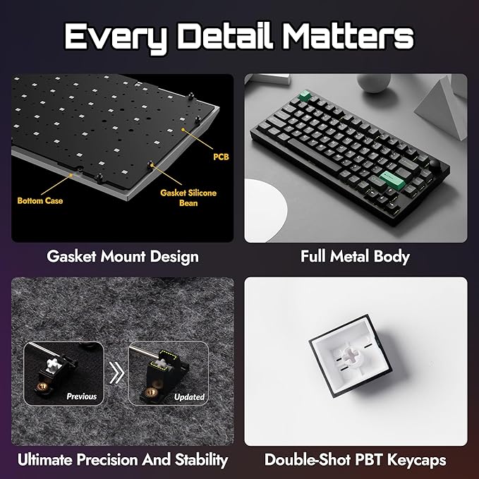 LEMOKEY P1 HE 75% Wireless Custom Mechanical Gaming Keyboard with Gateron Double-Rail Magnetic Switches Full Assembled Knob Version - Black