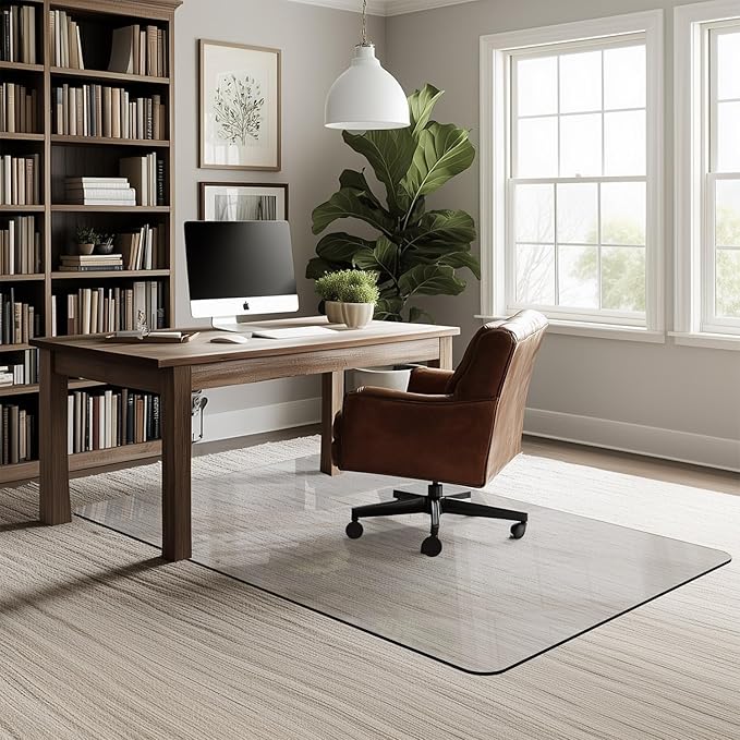 Office Chair Mat for Carpet & Hardwood, Upgraded 45" x 60" Tempered Glass Chair Mat for Office Home, with 4 Anti-Slip Pads