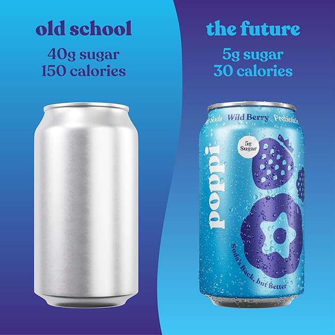 POPPI 12oz Sparkling Prebiotic Soda, Beverages w/Apple Cider Vinegar, Seltzer Water & Fruit Juice, Wild Berry, (12 Pack)