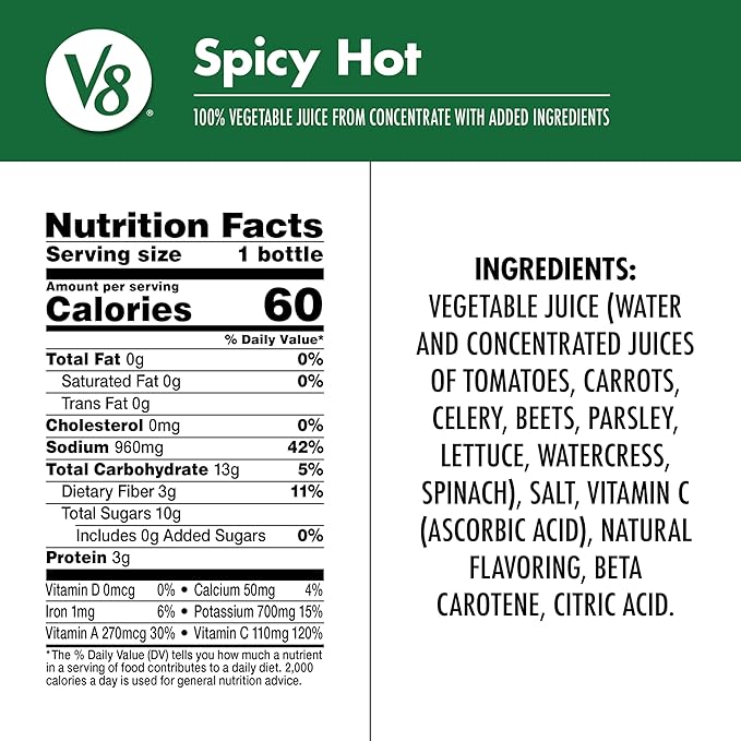 V8 Spicy Hot 100% Vegetable Juice, 12 fl oz Bottle (12 Pack)