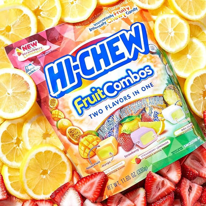 HI-CHEW Fruit Combos Bulk Candy, 4 Stand Up Pouches, 220+ Pieces, 11.65oz each -Chewy Fun Soft Candy Variety Pack - Immensely Juicy Fruity Flavors - Individually Wrapped for Sharing