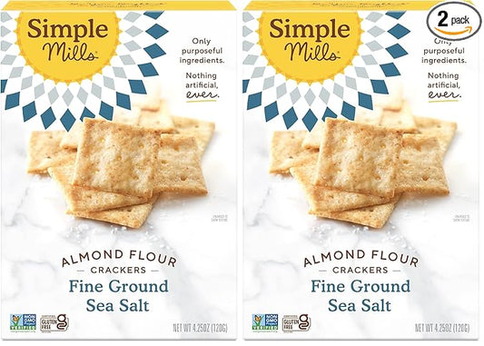 Simple Mills Almond Flour Crackers, Fine Ground Sea Salt, 4.25 Oz (Pack of 2)