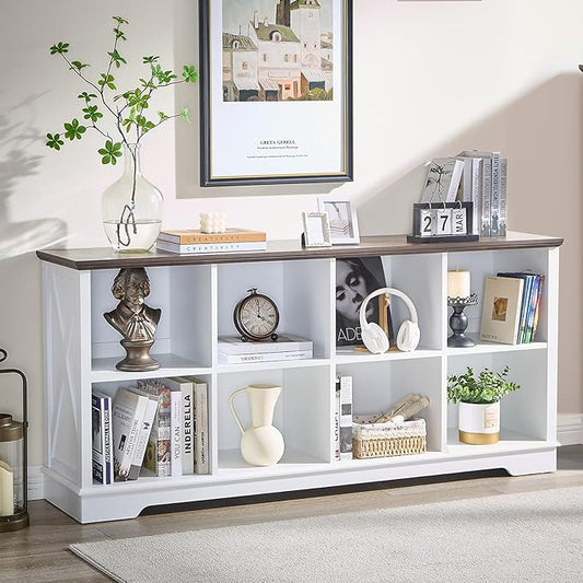 Book Shelf, 8 Cube Storage Organizer, 2-Tier Open Shelf Wooden Bookcase, Freestanding Wood Cube Storage Bookshelf for Bedroom, Living Room, Home Office (White)
