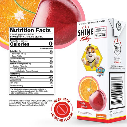 ShineWater Kids x Paw Patrol Vitamin D Fruity Punch Juice Boxes | No Added Sugar | Naturally Flavored Drink for Kids | Vegan Gluten Free Hydration | 32 Pack