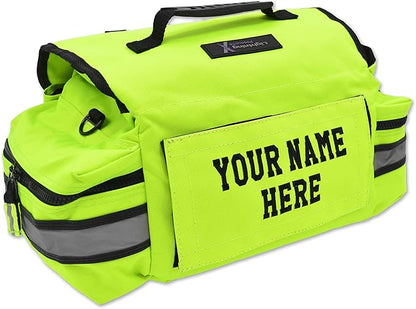 Lightning X Personalized First Responder EMT EMS Trauma Bag w/Stocked First Aid Fill Kit B & Custom Embroidered Name Patch (Fluorescent Yellow)