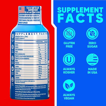 Vitamin Energy Hydration+ Extra Strength Energy Shot Blue Raspberry 8 Pack, 260mg Natural Caffeine, Electrolytes, BCAAs, Amino Acids, Hydration & Performance, Zero Sugar, Gluten-Free, 1.93 fl oz