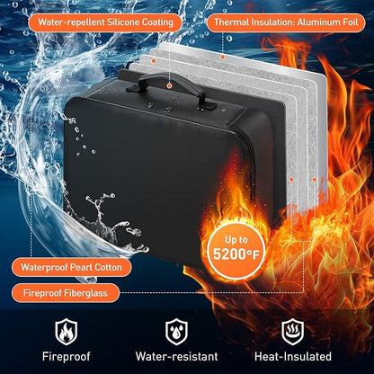 MONDOSHOP 5200°F Fireproof Document Bag with Lock, Heat-Insulated Fireproof Document Box, Important Document Organizer, Portable Travel Fireproof Safe for Home Documents, Passport, Laptop, Cards(Soft)