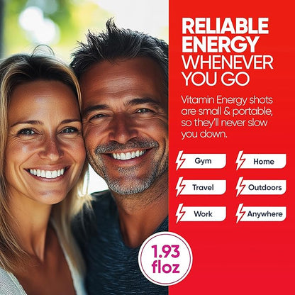 Vitamin Energy Workout+ Extra Strength Energy Shot Berry 8 Pack, 260mg Natural Caffeine, Pre-Workout, B-Vitamins, Minerals, Endurance & Performance, Zero Sugar, Gluten-Free, Vegan, 1.93 fl oz