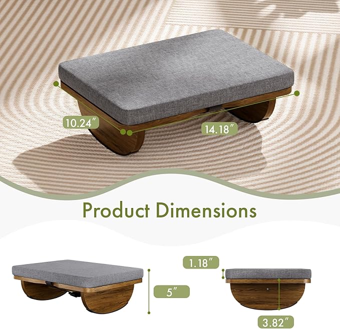 Wooden Under Desk Foot Rest,Foot Stool with Detachable Cushion,Ergonomic Rocking Footrest for Work & Home,Leg Relief & Foot Support,Improves Posture and Blood Circulation
