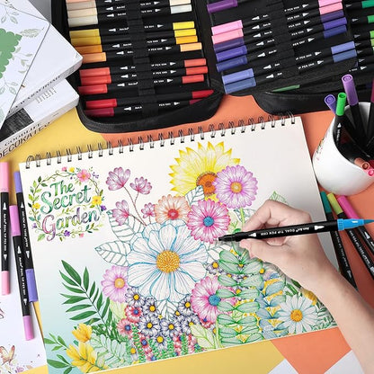 120 Colors Dual Tip Brush Pens Art Markers for Adult Coloring Books, Artist Drawing Sketch Markers Set with Fine & Brush Tip