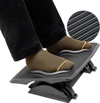 Mind Reader Foot Rest, Foot Stool, Under Desk at Work, Ergonomic, Height Adjustable, Office, 17.5"L x 13.5"W x 3.5"H, Black