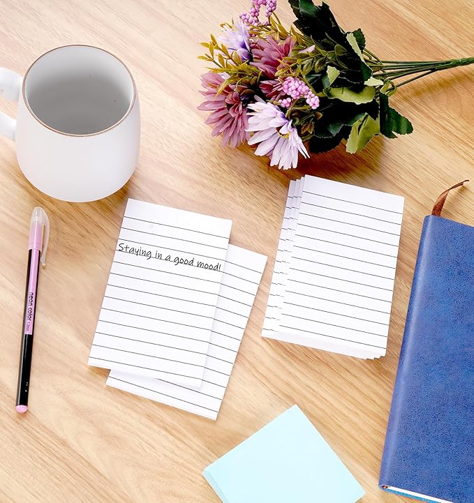 Pack of 400 Sticky Notes White Self-Adhesive Notes 76 x 127 mm, Sticky Notes Large Lined Sticky Note for Marking Pages for Office, Study, Home - 8 Pack/400 Sheets