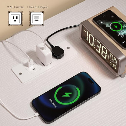 6 Cube Storage Organizer with LED Light and Charging Station, Wood and Metal Cube Shelf, White Horizontal Book Shelf for Bedroom, Home Office
