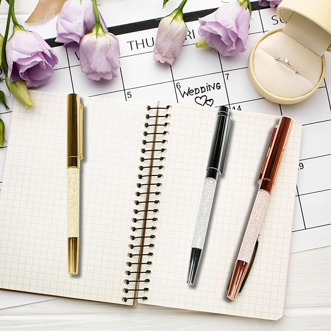 Elegant Crystal Ballpoint Pen Gift Set, Luxury Fine Tip Writing Trio in Silver, Gold, and Rose Gold, Decorative Office Pens for Weddings, Special Occasions, and Gifting