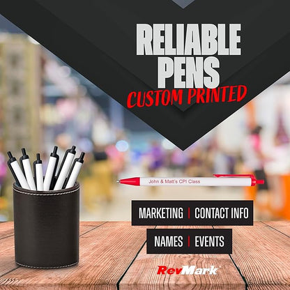 RevMark Personalized Ballpoint Pen, Custom Printed Name, Business or Event Information, Timeless Advertising, USA Made Pens, Promotional Marketing, Smooth Black Ink, Bulk Pack (Red,50 Ct.)