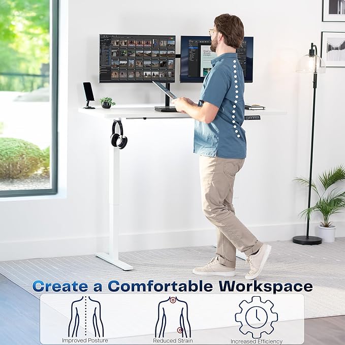 VIVO Electric 60 x 24 in Standing Desk, Memory Height Adjustment, 1B Series, One-Piece White Top, White Frame, DESK-KIT-1W6W