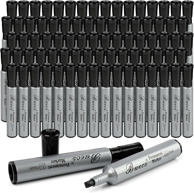 Permanent Markers, 80 Count Black Permanent Markers, Chisel tip, Waterproof &Fade Resistant, Quick Drying, Office Supplies for School, Office, Home