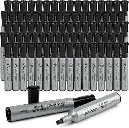 Permanent Markers, 80 Count Black Permanent Markers, Chisel tip, Waterproof &Fade Resistant, Quick Drying, Office Supplies for School, Office, Home
