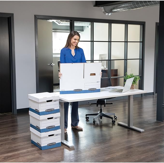 Bankers Box 30 Pack STOR/FILE Medium-Duty File Storage Boxes, FastFold, Lift-Off Lid, Letter/Legal, White/Blue