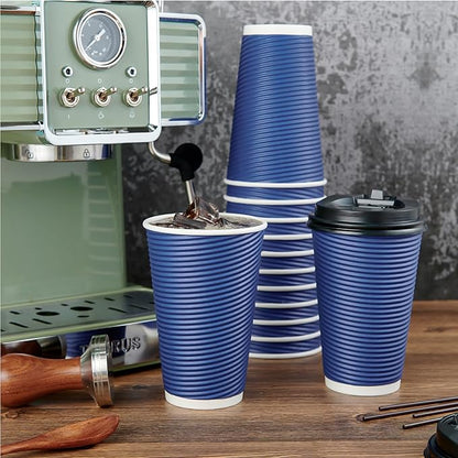 LITOPAK 80 Pack Insulated Ripple Wall 16 oz Disposable Paper Cups, Three Layer Insulated Hot Paper Coffee Cups with Lid and Straws for Parties, Picnics, and Travel