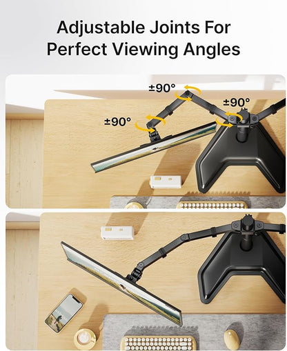 monTEK Stable Freestanding Dual Monitor Stand for 17–32” Computer Screens, Heavy-Duty Desk Mount with 22 lbs per Arm, Fully Adjustable Brackets and Arms, Solid V-Shaped Base, VESA 100×100mm Max