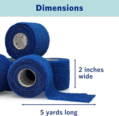 PowerFlex – Self-Adhering Sports Wrap for Injury Prevention & Post-Injury Stability – Medical-Grade, Sweat & Water Resistant First Aid Wrap for Athletes - Blue, 2 inch, 6 Rolls
