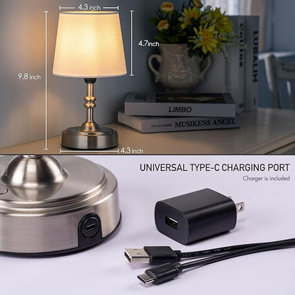 O’Bright Seraph mini – Cordless LED Table Lamp with Dimmer, Built-in Rechargeable Battery, 3-Level Brightness, Patio Table Lamp, Bedside Night Lamp, Ambient Light for Restaurant, Brushed Nickel