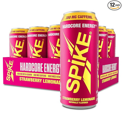 Spike Hardcore Energy Drink - 350mg Caffeine in Maximum-Dose 16 fl oz Can - Zero Sugar Strawberry Lemonade (12 Pack)