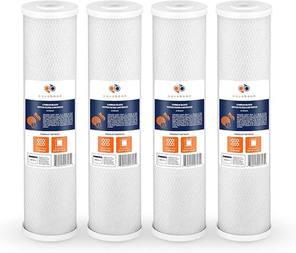 Aquaboon Carbon Water Filter Replacement - 5 Micron Water Filter 20 x 4.5 inch - Whole House CTO Carbon Block Water Cartridge Compatible with FC25B, EPM-20BB, CB-BB-20, 155783-43, 4 Pack