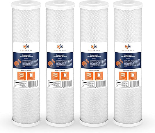 Aquaboon Carbon Water Filter Replacement - 5 Micron Water Filter 20 x 4.5 inch - Whole House CTO Carbon Block Water Cartridge Compatible with FC25B, EPM-20BB, CB-BB-20, 155783-43, 4 Pack
