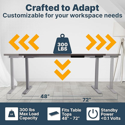 Ansel Dual Electric Motor Desk Frame, 2-Stage Reverse Column Height Adjustable, Home Office Computer Workstation Sit Standing, Memory Keypad, 300lbs Capacity, for tops up to 24"x70", Silver-Frame Only