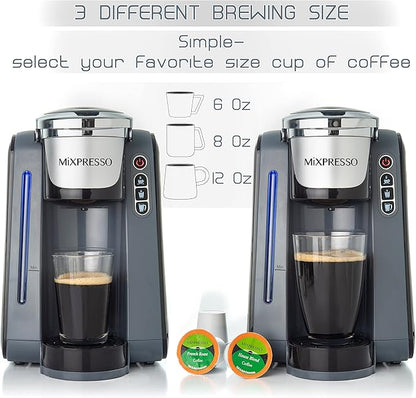 Mixpresso Single Serve Cup Coffee Maker With 4 Brew Sizes for 1.0 & 2.0 Cup Pods, Removable 45oz Water Tank, Quick Brewing with Auto Shut-Off, Rapid Brew Technology Gray Coffee Maker
