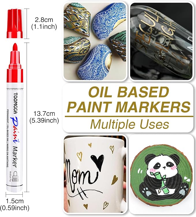 Permanent Paint Pens Blue Paint Markers 6 Pack Oil Based Markers, Quick Drying and Waterproof Marker Pen, Car Tire, Metal, Rock Painting, Wood, Plastic, Canvas, Craft Supplies for Adults