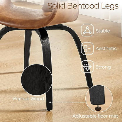 Art Leon Desk Chair No Wheels, Mid Century Modern Office Chair, Faux Leather Upholstered Swive Chair with Wood Legs for Living Room Bedroom, Walnut Bentwood, Brown/Walnut