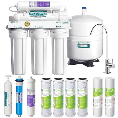 APEC Water Systems ROES-PH75 Essence Series Alkaline Mineral pH+ 75 GPD 6-Stage WQA Certified Ultra Safe Reverse Osmosis Drinking Water Filter System, with Extra High Capacity Pre-Filter Set Stage 1-3