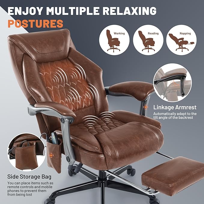 Massage Office Chair with Heating Function & Footrest, 6-Point Vibration, Ergonomic Executive Reclining Desk Chair with Padded Seat for Relaxation, Comfort & Stress Relief