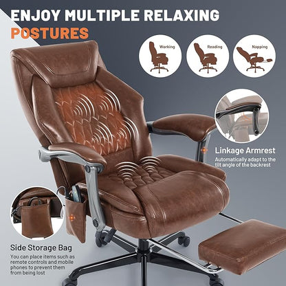 Massage Office Chair with Heating Function & Footrest, 6-Point Vibration, Ergonomic Executive Reclining Desk Chair with Padded Seat for Relaxation, Comfort & Stress Relief