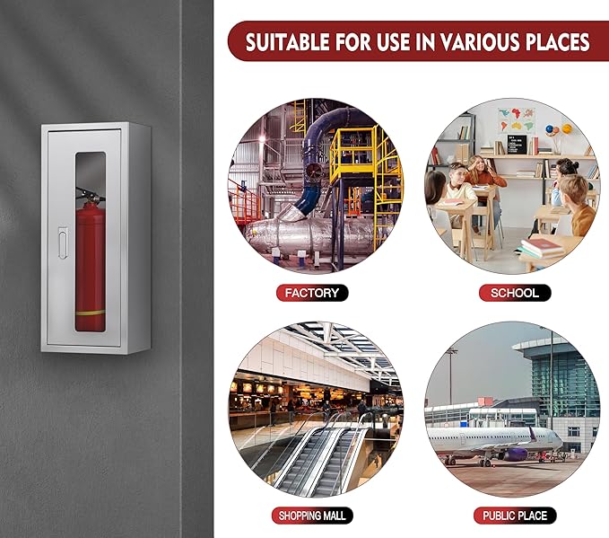 Fire Extinguisher Cabinet ,Wall Mount Fire Extinguisher Box ,Surface Mounted, 25-9/16" H x 9-13/16" W x 6-7/8" D Heavy Duty Fire Extinguisher Mount Stainless Steel (Stainless Steel Color)