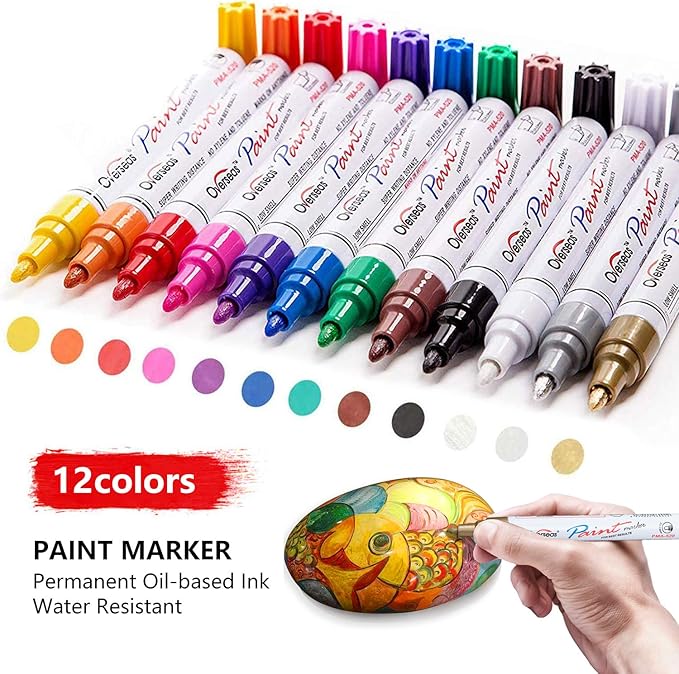 TFIVE Paint Pens Paint Markers on Almost Anything Never Fade Quick Dry and Permanent, Oil-Based Waterproof Marker Pen Set for Rocks Painting, Wood, Fabric, Plastic, Canvas, Glass, Mugs, DIY Craft