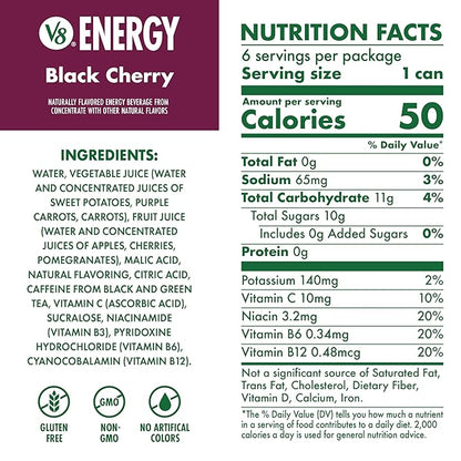 V8 Energy Black Cherry Energy Drink, 8 fl oz Can (6 Pack)