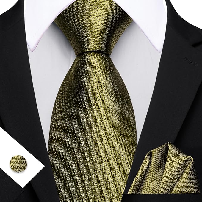 Barry.Wang Tie Sets for Men Silk Solid Necktie Stain Ties Handkerchief Pocket Square Cufflinks Wedding Business Dyed