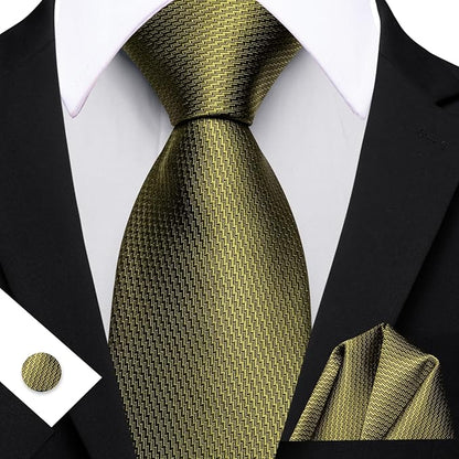 Barry.Wang Tie Sets for Men Silk Solid Necktie Stain Ties Handkerchief Pocket Square Cufflinks Wedding Business Dyed