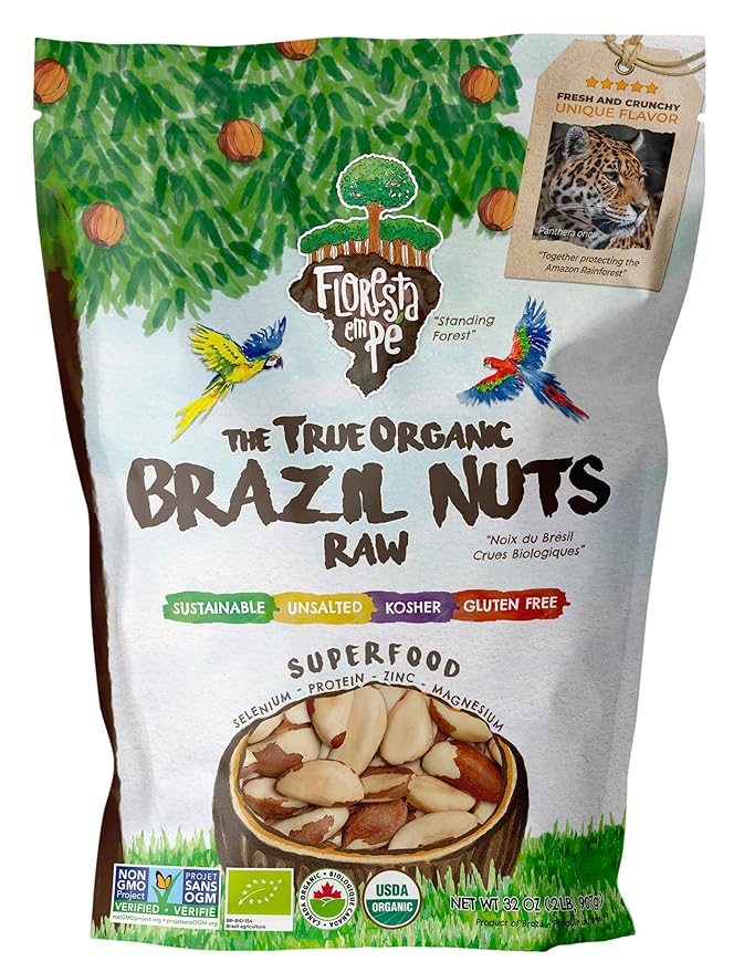Snack The True Organic Brazil Nuts Medium Size 32 oz-2lbs – Raw and Unsalted – Kosher – Healthy-Rich in Vegetable Protein – Harvested in Amazon Rainforest – Fresh, Vegan and Gluten Free – Forest Up