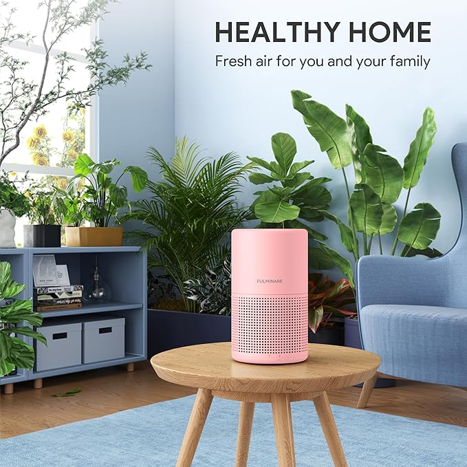 FULMINARE Air Purifiers for Bedroom H13 True HEPA Air Filter, Quiet Air Cleaner With Night Light, Portable Small Air Purifier for Home, Office, Living Room (Pink)